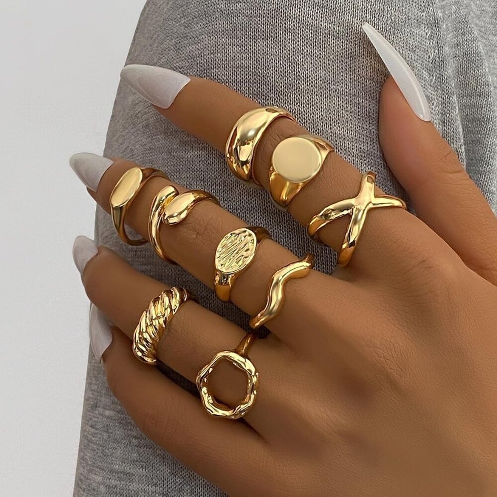 Gold Stackable Rings Set 9pcs Adjustable Minimali… - image 2